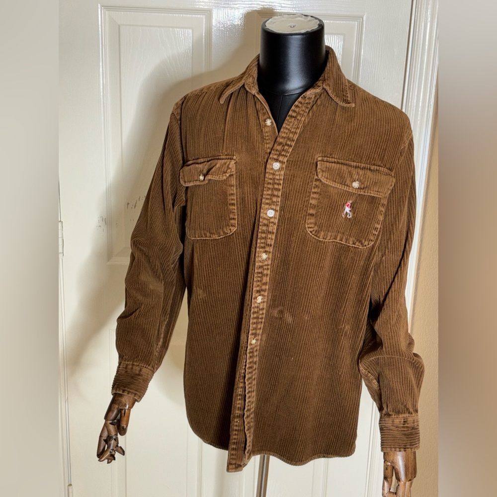 Johnnie Walker Shirt Men M Brown Corduroy Vtg Embroidered Shacket Scotch Whiskey